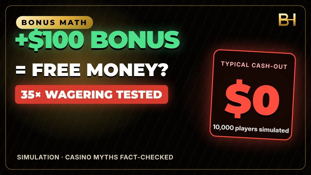 Wagering requirements simulation of a $100 casino bonus at 35x on a 96% RTP slot, testing if a casino bonus is worth it