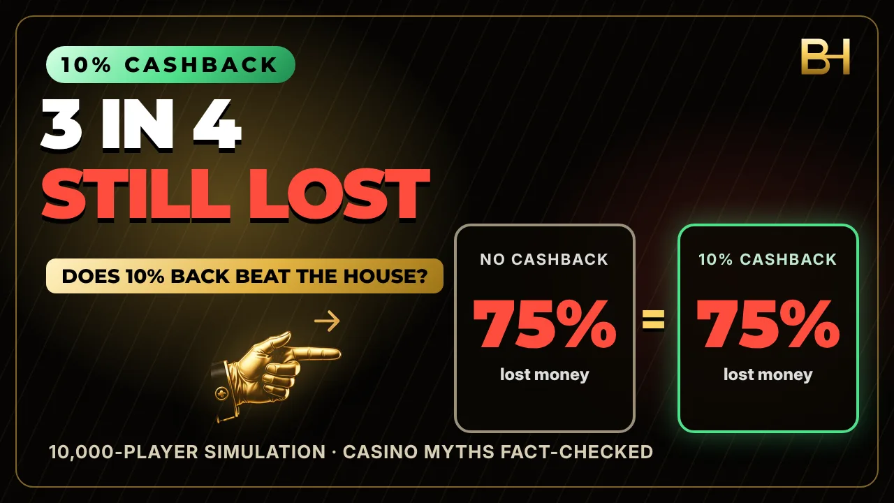 Casino cashback vs rakeback simulation: 10,000 players on a 96% RTP slot comparing five reward deals and effective RTP