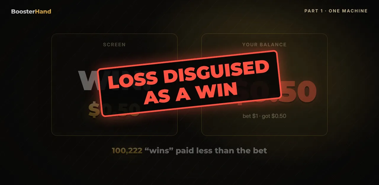 Losses disguised as wins: 377,918 win animations in 1,000,000 spins, about 100,000 paid only 0.5x the bet